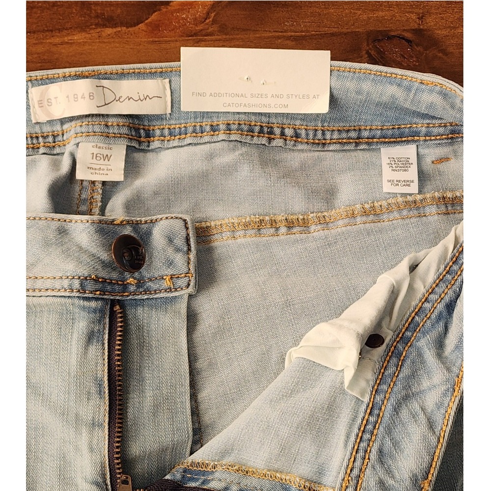 Cato Est 1946 Boho Patchwork Skinny Ankle Jeans Floral Distressed 16W Light Blue - Picture 3 of 9